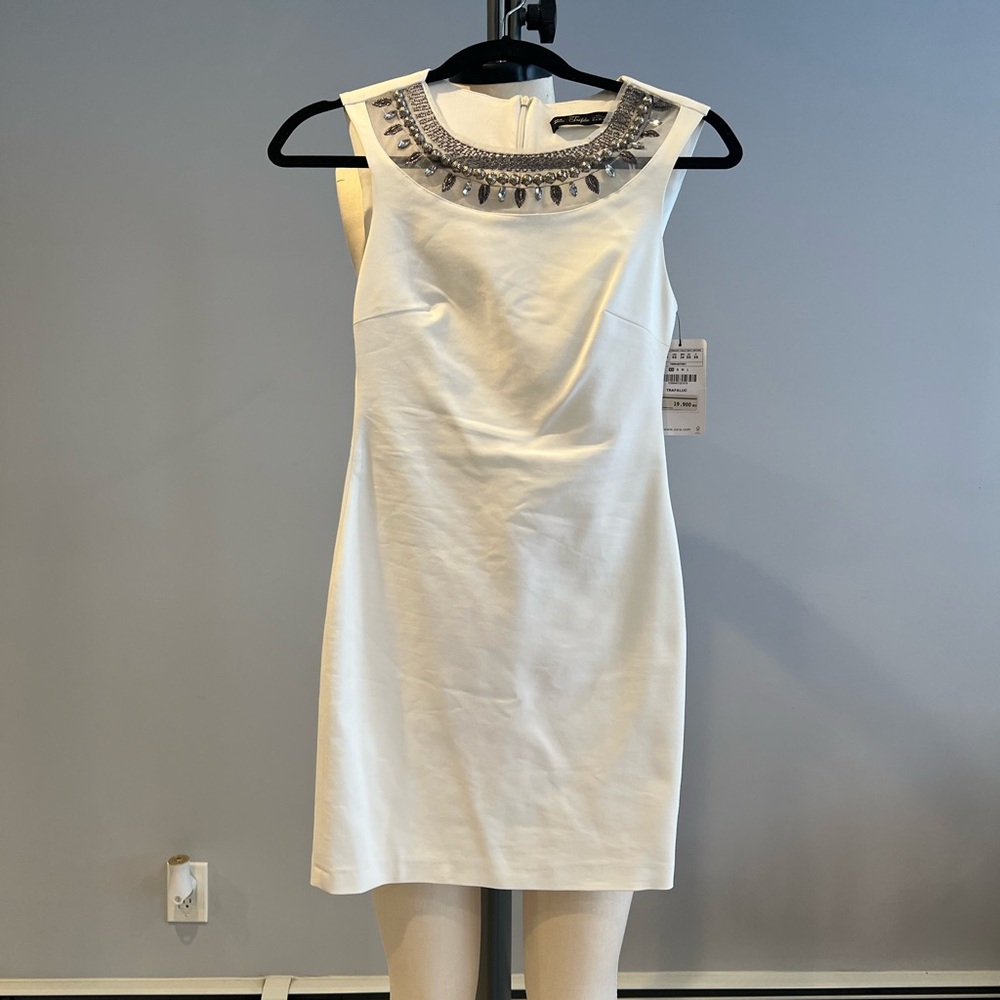 Zara White Mini Dress with Silver Embellishments